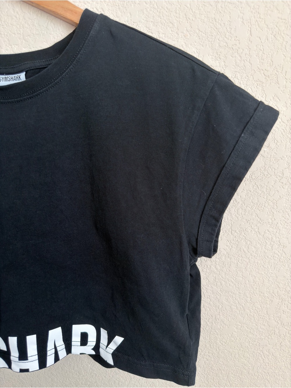 Gymshark Fraction Crop Top Medium Black Cotton Boxy Logo Workout Athleisure Tee - Picture 5 of 14